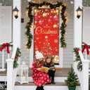 6.6X3FT Red Christmas Door Cover Xmas D-o-o-r Wraps for Front Door Merry Christmas Door Banner Xmas D-oor Cover with Golden Xmas Tree Light and Gifts for Holiday Front Porch Decorations