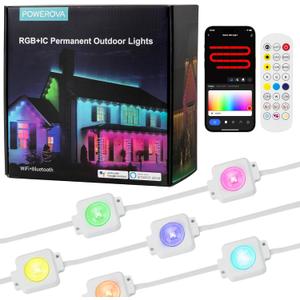 Permanent Outdoor LED Lights, 120ft with 80 Eaves IP65 Waterproof, Smart RGB+IC for House Daily Use, Christmas Party Holiday Decor - APP, Voice & Remote Control
