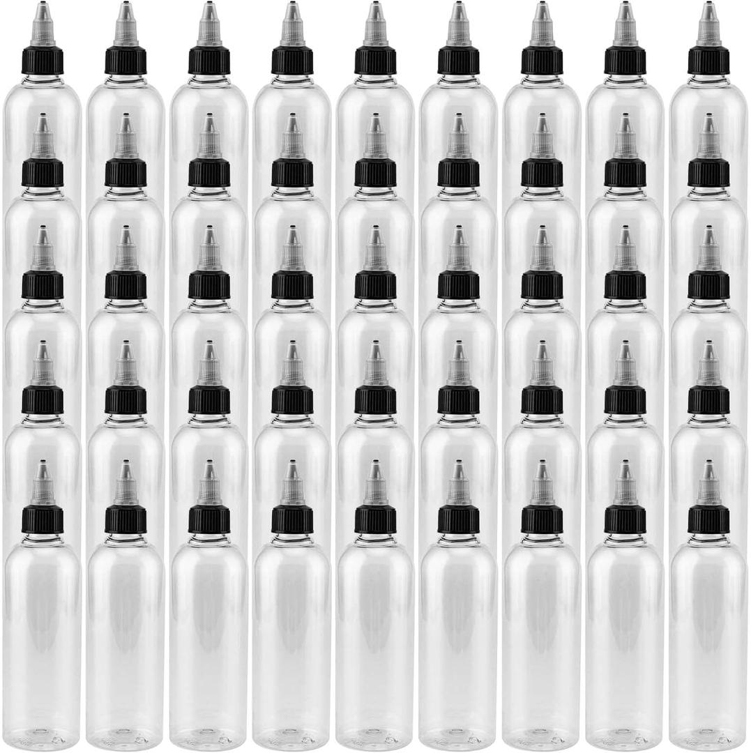 JAPCHET 50 Pack 5oz Empty Plastic Squeezing Bottles, 150ml Plastic Bottles with Twist Top Cap, Clear Condiment Squeeze Bottles for Oil, Ketchup, Mustard, Sauces, Dressing, Art, Crafts and More