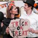 Halloween Pumpkin Ghost TRICK TREAT Headband Pearl Rhinestone Beaded Jeweled Knotted Wide Headband Halloween Makeup Costume