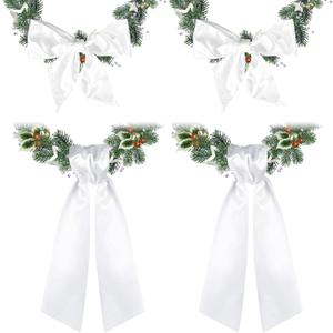 Wreath Sash for Front Door Blank,4PCS Wreath Sash Accessories Embroidery Plain Blanks for Christmas Embroidery Monogram Party Farmhouse Indoor Outdoor Wedding Decor
