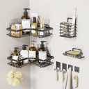 Corner Shower Caddy Adhesive8 Pack Shower Organizer Corner with Soap Holder and Toothbrush holder, Bathroom Shelves Rack Rustproof Stainless Steel, Large Capacity, No Drilling Shelves for Storage