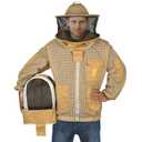 3 Layer Beekeeping Ultralight Ventilated Jacket with Two Veils. Fully Protective Metal Zipper Jacket with Round Veil and Fencing Veil. (Khaki, XL)
