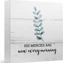 Office Desk Decor Sign for Women Gift, Bible His Mercies are New Every Morning, Wooden Sign 5x5 Inches