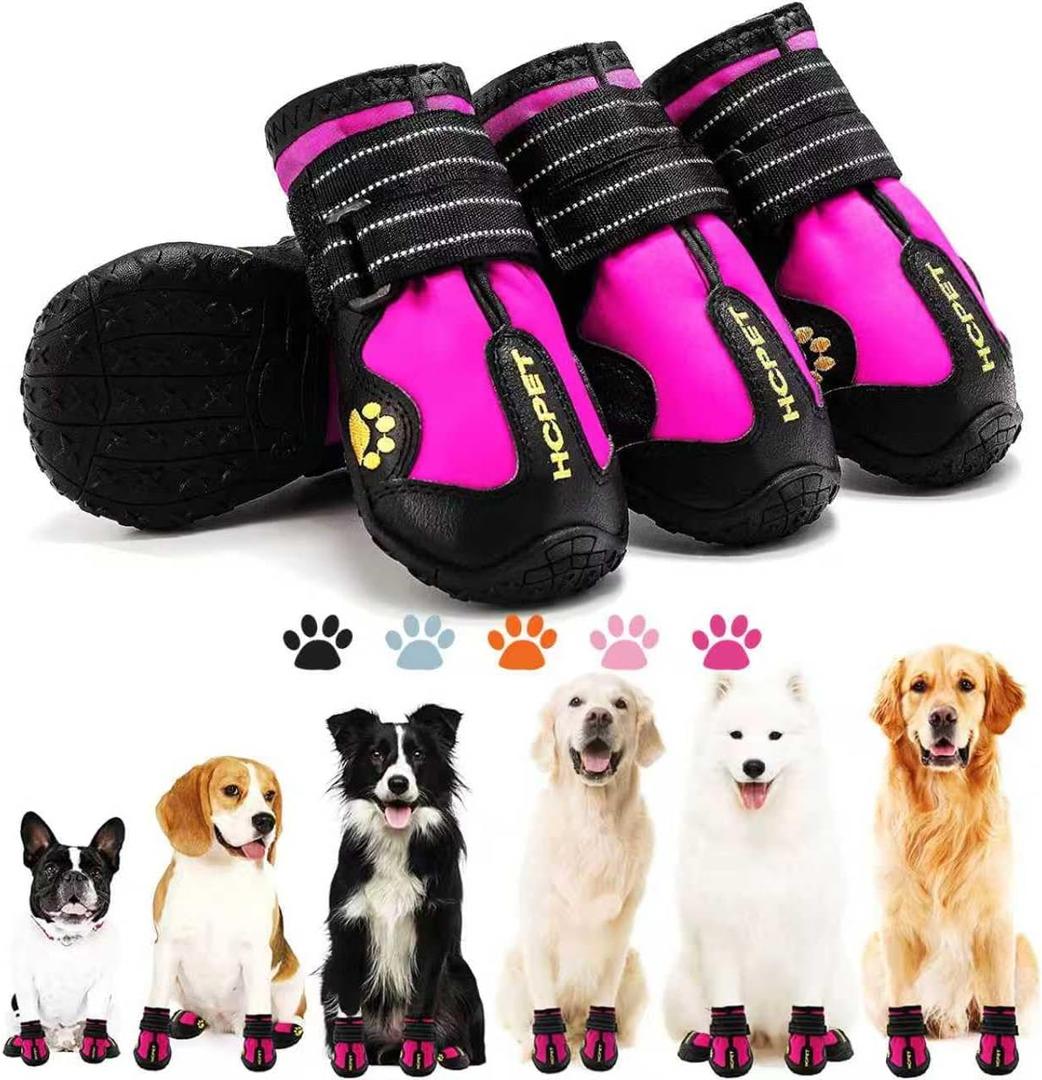 Hcpet Dog Boots, Dog Shoes for Large Dogs, Medium Dog Boots & Paw Protectors, Anti-Slip Dog Booties for Hot Pavement Winter Snow Hiking with Reflective Straps Light Purple Size 7 (Width 2.75 in)