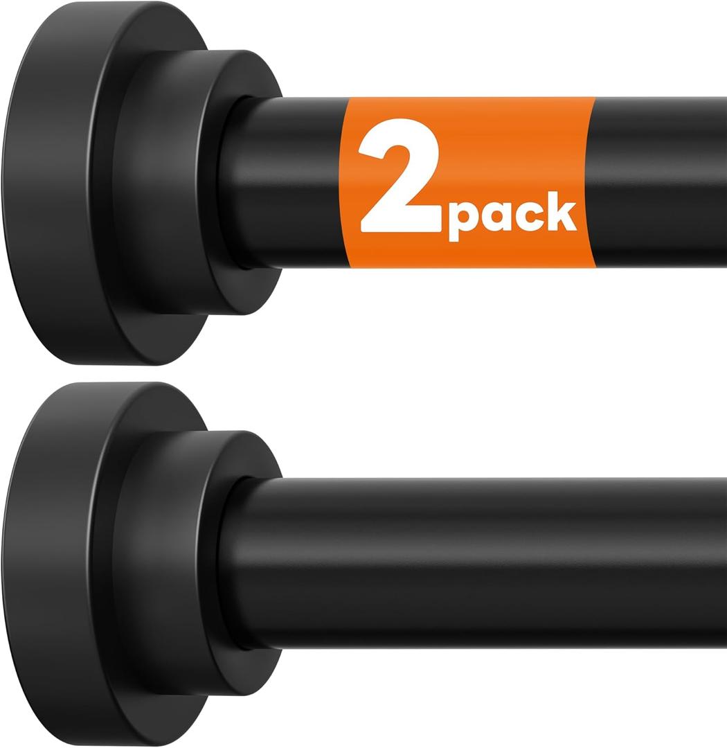 STARLATTA 2 Pack Shower Curtain Rods:43-78 Inch No Drilling Tension Rods, 1" Diameter Heavy Duty Adjustable, Stainless Steel Rust-Proof Spring Anti-Slip Curtain Rod for Bathroom (Black,78'')