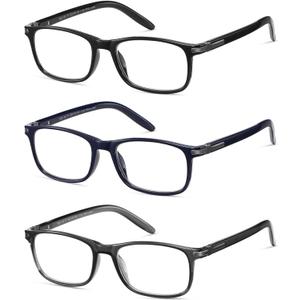 LKEYE Reading Glasses for Men Women Blue Light Blocking Rectangles Computer Readers Wide Frame with Spring Hinge Lightweight Square Eyeglasses LK6021 3pack (+1.0 Strength)