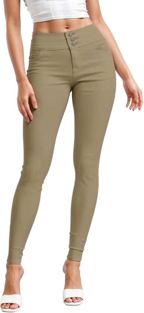 Hybrid & Company Women's Butt Lift Skinny High Waisted V3 Super Comfy Stretch Denim Pants (20 Plus Short, Khaki)