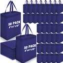 Windyun 50 Pcs Reusable Tote Bag Bulk 8 x 4 x 10 Inch Non Woven Shopping Bag with Handle Christmas Reusable Grocery Gift Tote (Navy Blue)