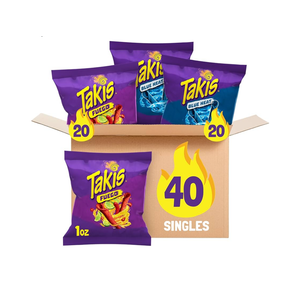 Takis 40 pc / 1 oz Variety Pack - Fuego & Blue Heat Flavored Rolled Tortilla Chips - (20) Fuego, (20) Blue Heat - Perfect for Tailgates, Parties, or the Office, BB Date: 02/24/2026