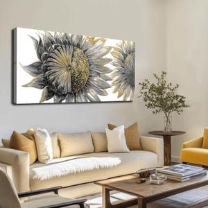 CHUDANHAO sunflower wall art black art Floral Canvas Wall decorations Canvas Art Wall Decor botanical wall art plant pictures for women girls room 24"x48" (Gold)