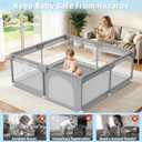 Baby Playpen 64"x64" Square for Toddlers Tool-Free with Pull Up Rings | Sturdy Suction Base, No Wobble, 360 Breathable Mesh, Foam-Padded Top & Posts, BPA-Free Oxford 27"Ht, Easy-Clean, Grey
