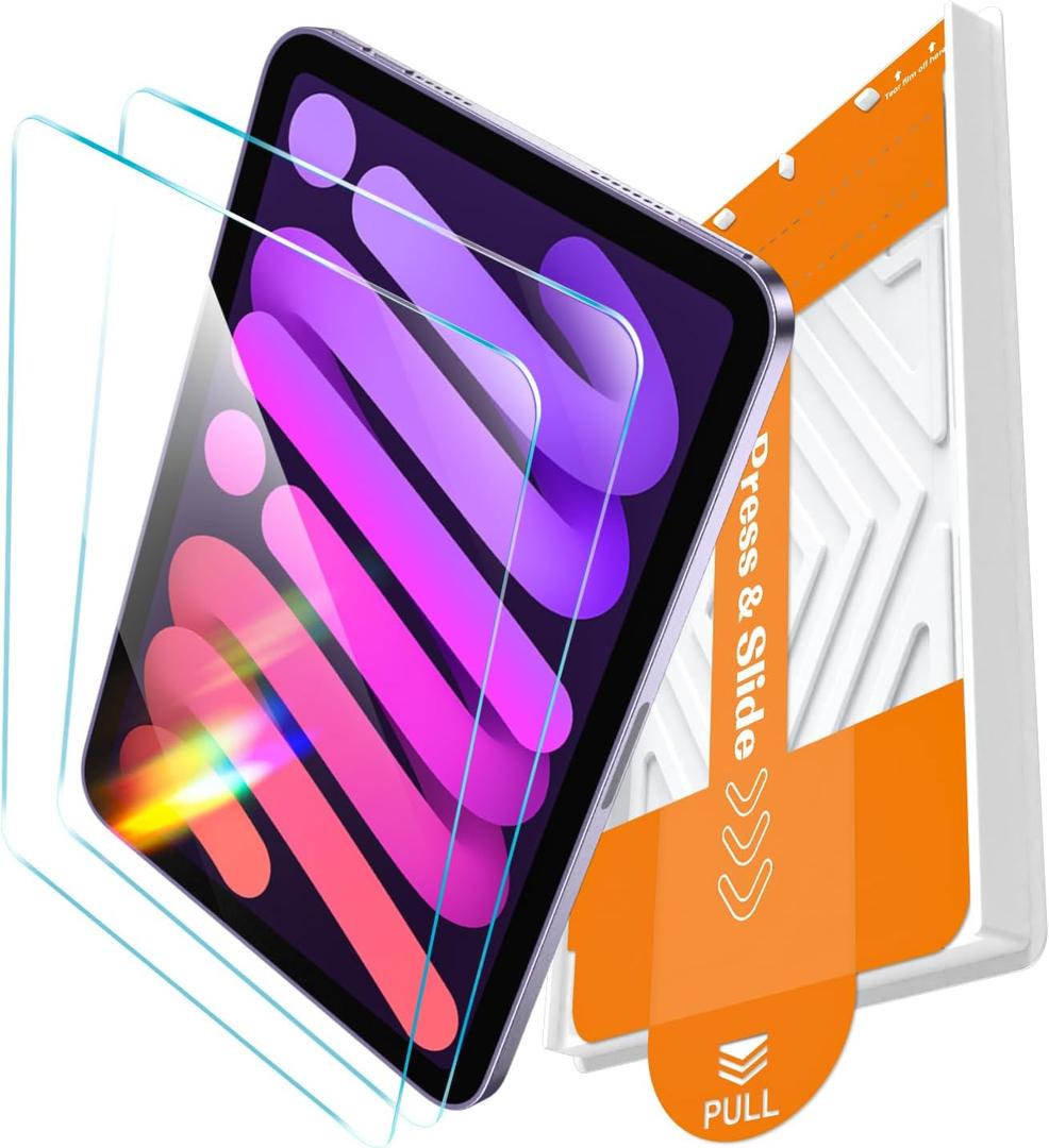 EZ-GLAZ-2 Pack for iPad Mini 8.3 Inch Screen Protector [Mini 7 A17 Pro 7th Gen 2024 & Mini 6th Gen 2021], Military-Grade Shatterproof, 9H+ Tempered Glass with Installation Box, Anti-Scratch, Apple Pencil Compatible, HD Clarity, Bubble Free