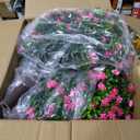 2-Pack Artificial Boxwood Topiary Ball Plant with Pink Flowers, Ground Stake, UV-Resistant Outdoor & Indoor Decorative Flowers