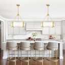 20.4'' Gold Drum Chandelier with White Linen Fabric Shade, 20.4in