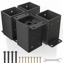 QZER 4×4 Post Base, Inner Size 3.5""x3.5"" Deck Post Brackets, Heavy Duty Metal Black Powder Coated Fence Post Anchor Base for Pavilion Porch Railing Pergola Support Deck Base Plate 4 Pcs