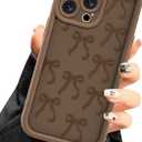 Aitipy Compatible with iPhone 15 Pro Case, Cute Brown Bow Aesthetic Design for Girls Women Soft Silicone Slim Fit Shockproof Protective Cover