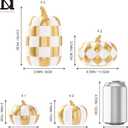 WDS WONDROUS 7PCS Fall Pumpkin Decor Thanksgiving, White and Gold Checkered Pumpkin Decorations for Home, Modern Fake Pumpkins for Farmhouse & Front Porch Decor, Dining Table Centerpiece