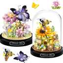VZZNN 2 Pack Flower Bouquet Building Sets with LED Lighting,Animals Flowers Botanical Collection Mini Building Blocks Set, Valentine's Day for Her Mom Women Wife Girlfriend(Bee,Butterfly)