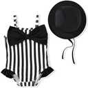 HINTINA Newborn Baby Girl One Piece Swimsuit Sleeveless Bathing Suit with Hat 3-6M