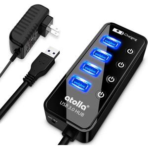 Atolla 4-Port USB 3.0 Hub with 4 Data Ports, 1 Smart Charging Port, Individual On/Off Switches and 5V/3A Adapter