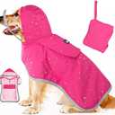 SlowTon Dog Raincoat, Adjustable Dog Rain Jacket Clear Hooded Double Layer, Waterproof Poncho with Reflective Strip Straps and Storage Pocket for Small Medium Large Dogs Puppies(FU XL)