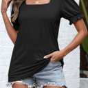 ATHMILE Womens Summer Tops Square Neck Dressy Casual Blouses Ruffle Sleeve Cute Spring Beach Vacation Causal (Black, M)