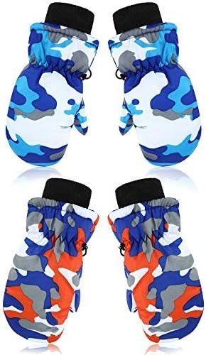 SATINIOR 2 Pairs Winter Kids Snow Mittens Unisex Waterproof Ski Mitten Winter Warm Gloves for Kids (5-10 Years, Blue, Orange)