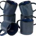 famiware Coffee Mug Set for 6, Star 12 oz Catering Mugs Cup Set with Handle for Coffee, Tea, Cocoa, Milk - Ceramic Stoneware Drinkware Set, Nebulas Blue