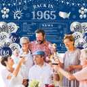 Navy Blue Silver 60th Birthday Decorations for Men or Women Large 60th Birthday Banner and Balloons, Back in 1965 Birthday Backdrop, 60 Year Old Birthday Anniversary Party Decor Supplies