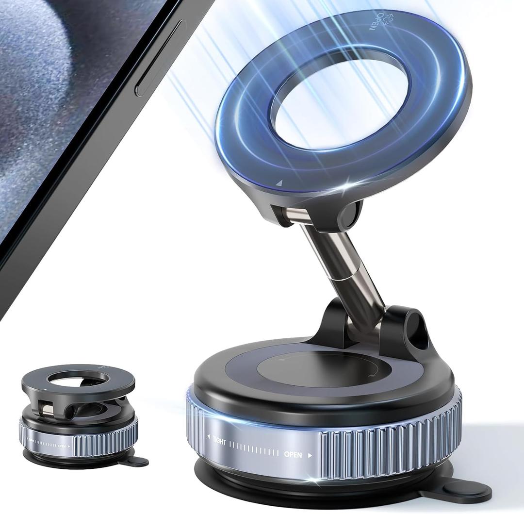 Upgraded Vacuum Magnetic Suction Cup Phone Holder Stand for Magsafe, 360 Adjustable with Swivel Lock, Foldable 89+LBS Strongest Suction, for Your Car/Gym/Kitchen/Mirror