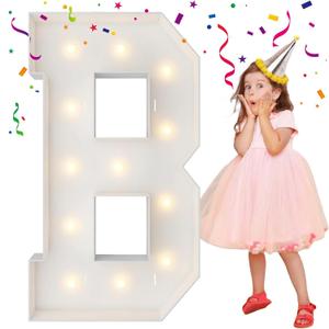 4FT Marquee Light Up Letters, Large Marquee Letters, Mosaic Balloon Frame Big Letter For Engagement Wedding Baby Shower Decorations Birthday Party Backdrop Decor, Balloon Arch Kit Letter B