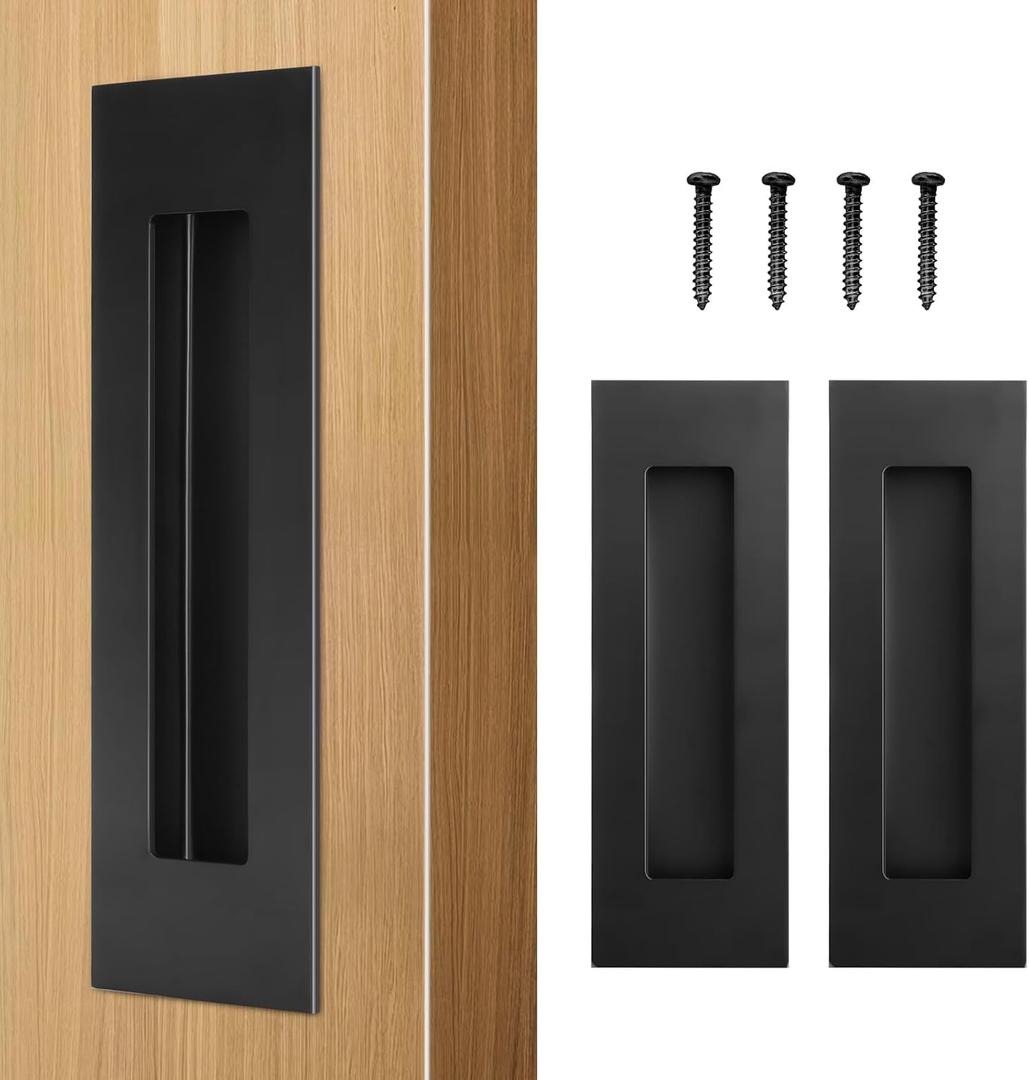 HBL' 4 Pack | 5.9 Inch Closet Door Pulls, 304 Stainless Steel Sliding Closet Finger Pull, Recessed Finger Pull for Bypass, Pocket and Barn Door, Black