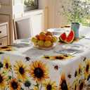 XCHI Watercolor Sunflower Leaves Bees Summer Tablecloth Rectangle Washable Table Covers for Indoor Outdoor Dining Home Party Decorations 60x84 Inch