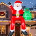 8FT Santa Claus Sitting on The Roof Christmas Inflatable Decoration with Gift Bag & Built-in LEDs, Giant Blow Up Inflatable Christmas Decorations Outdoor for Xmas Yard Terraces Balcony