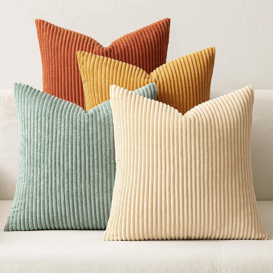 MIULEE Boho Farmhouse Throw Pillow Covers 18x18 Inch Set of 4 Summer Modern Natural Decorative Cushion Covers Soft Corduroy Home Decor for Spring Couch Bed Sofa Living Room Teal-Rust Gradient Series