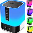 Hetyre Night Light Bluetooth Speaker, 5 in 1 Touch Control Bedside Lamp Dimmable Multi-Color Changing, Bedroom Alarm Clock, Best Birthday Gift Ideas for 10 11 12 13 14 Year Old Teenage Girls/Boys