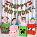 16pcs Pixel Birthday Gift Bag with Handle  Goodie Treat Candy Gift Bags for Kids‘s Party Favors Video Game Party Decoration Supplies for Boys Girls