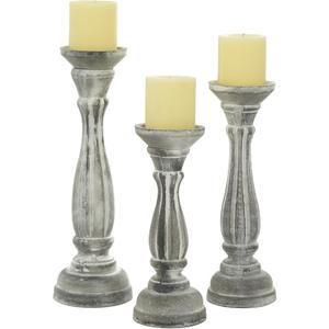 Deco 79 Wooden Decorative Candle Holder Distressed Turned Candle Stand, Set of 3 Candlestick Holder 15", 13", 11"H, Gray