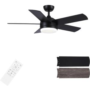 YUHAO 44 Inch Black Ceiling Fan with Light and Remote Control.Noiseless,Dimmable,3CCT,6 Speeds Reversible, DC Ceiling Fans for Indoor or Covered Outdoor Use.ETL Listed