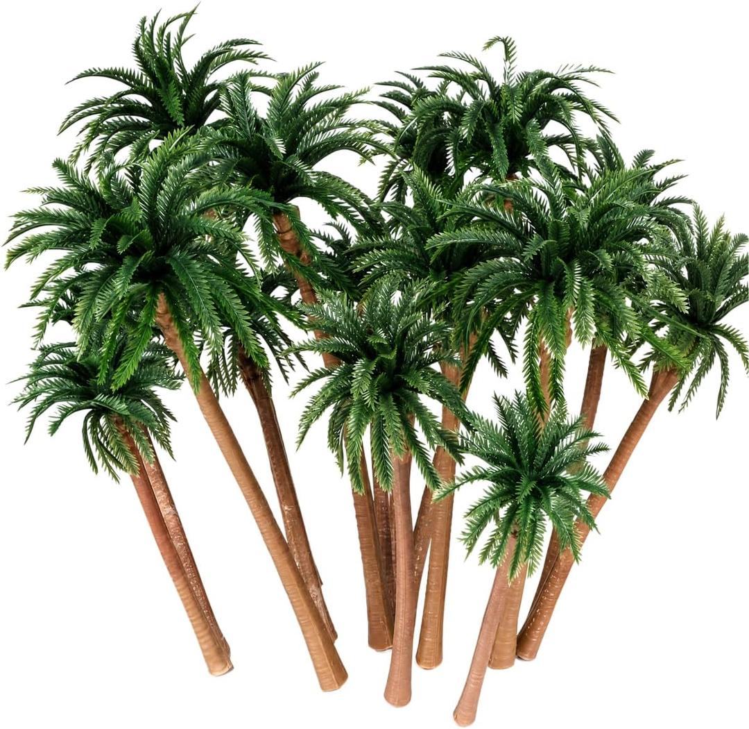 15-Pack Miniature Palm Trees | 4-6.3 Tropical Coconut Model Trees with Flexible Stems | Diorama Decor, Train Layout Scenery, Cake Toppers & Architectural Sandbox Supplies