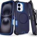 Phone Case for iPhone 16 Case with Belt Clip, Defender for iPhone 16 Case with Stand, [Compatible with MagSafe] 3-Layer Heavy Duty Rugged Military Grade Protection Cover for iPhone16 case (Navy+Blue)