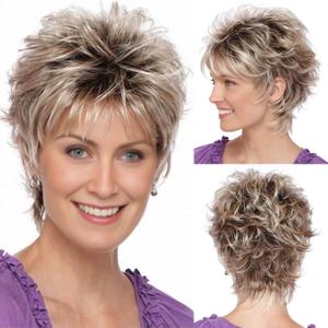 TISHINING Pixie Layered Short Brown Wigs for White Women Ombre Brown Mix Blonde Pixie Cut Synthetic Short Hair Wig with Bangs Natural Looking Daily Party Wig