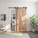 SMARTSTANDARD 6 Feet Bypass Sliding Barn Door Hardware Kit - for Double Wooden Doors-Single Track - Smoothly & Quietly - Easy to Install-Fit 60" Opening
