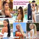 REECHO Ponytail Extension, 24" Claw Clip in Ponytail Extensions Long Curly Wavy Ponytail Hair Extension Jaw Clip on Pony Tails Hairpiece for Women - Medium Blonde with Blonde Highlights