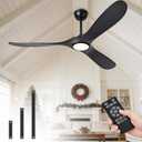 52 Inch Ceiling Fans with Lights and Remote, Wood Outdoor Ceiling Fan with 6 Speed Noiseless DC Motor, Indoor Modern 3 Blade Propeller Ceiling Fan for Bedroom Living Room Gazebo Patio (Black)