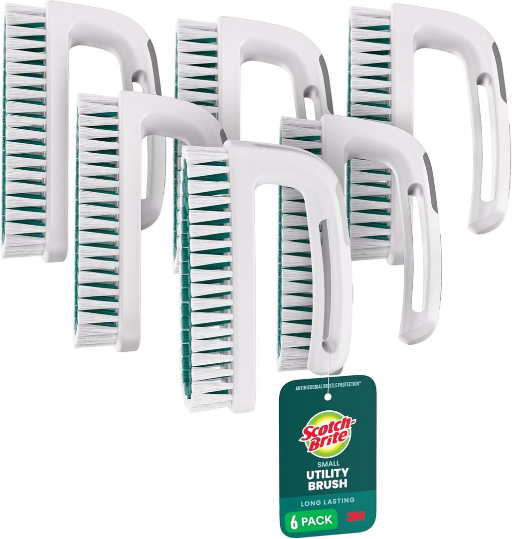 Scotch-Brite Small Utility Brush, Long Lasting Dish Brush with Handle for Scrubbing Cookware, Hands, Tile, Grout, Cutting Boards, and Utensils without Scratching, Antimicrobial, and Rinses Clean, Hand & Nail Brush