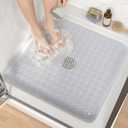 HITSLAM Shower Bathtub Mat Non Slip, 24"x 24" Bath Mat for Tub, Soft PVC Shower Mats for Inside Shower with Suction Cups and Center Drain Hole, Machine Washable Bathroom Floor Mat, Clear