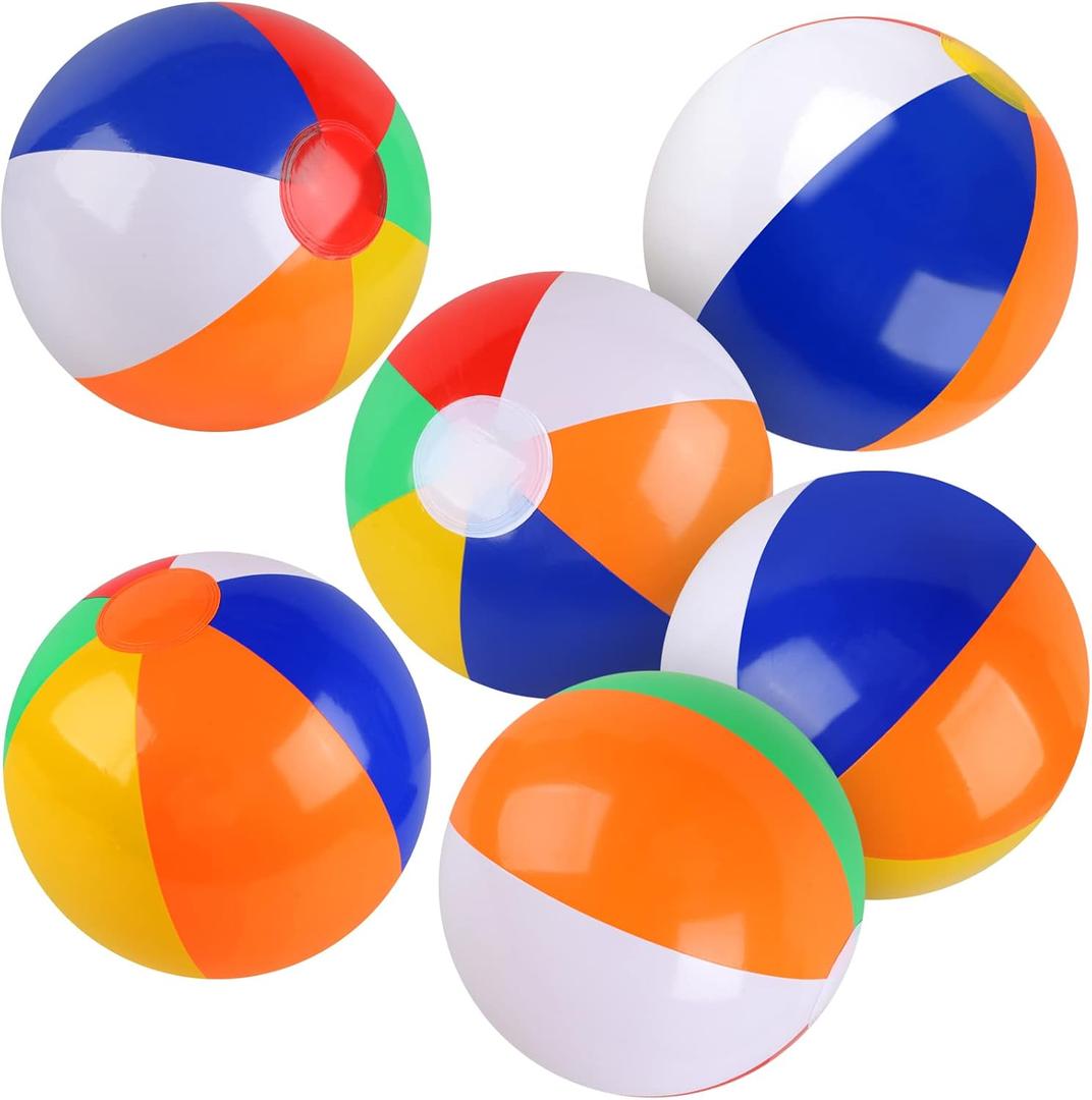 Rindion 6 Pack Beach Balls, 10 Inch Beach Balls for Kids, Rainbow Color Pool Toys Pool Balls for Swimming Pool, Beach Toys Inflatable Ball for Summer Parties and Water Games