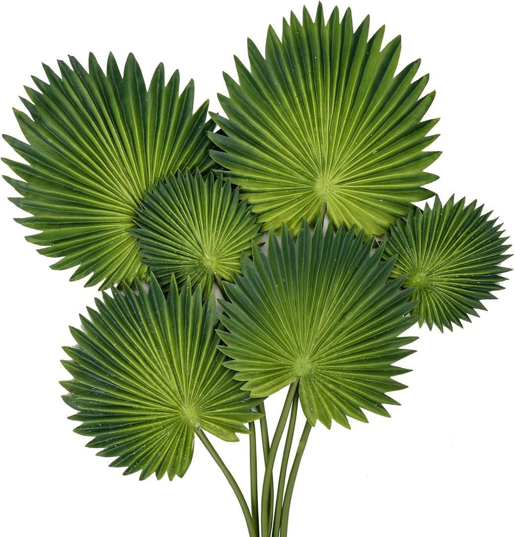 DILATATA Pu Foam Green Artificial Palm Leaves Faux Palm Tropical Leaves Fake Palm Fronds for DIY Wedding Bouquets Fake Leaves for Centerpieces Arrangements Bridal Shower Palm Leaf for Home Decor-6Pcs